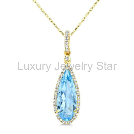 Evoque Gemstone Pear Shape & Halo Diamond Pendant