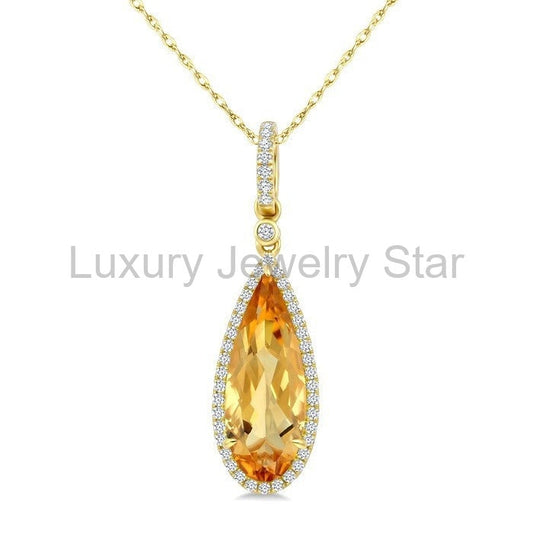 Evoque Gemstone Pear Shape & Halo Diamond Pendant