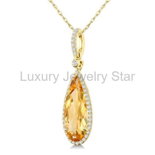 Evoque Gemstone Pear Shape & Halo Diamond Pendant