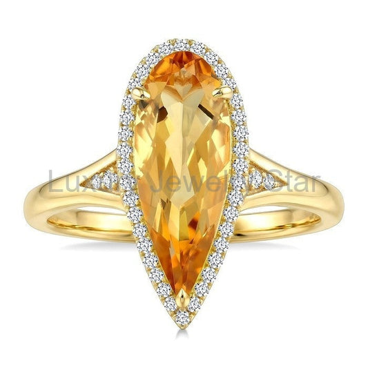 Evoque Gemstone Pear Shape & Halo Diamond Ring - image 2