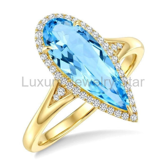 Evoque Gemstone Pear Shape & Halo Diamond Ring