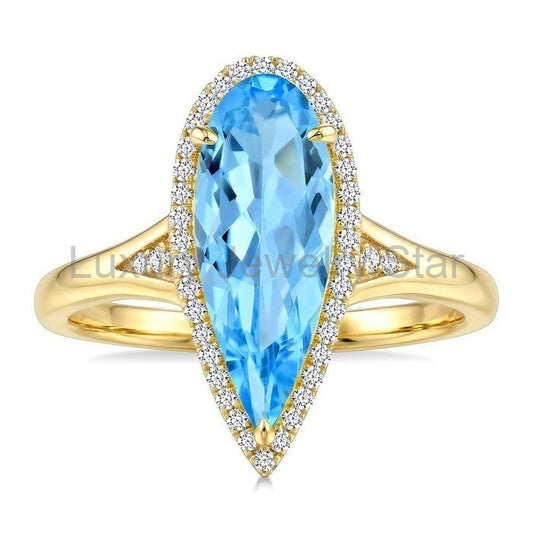 Evoque Gemstone Pear Shape & Halo Diamond Ring - image 2