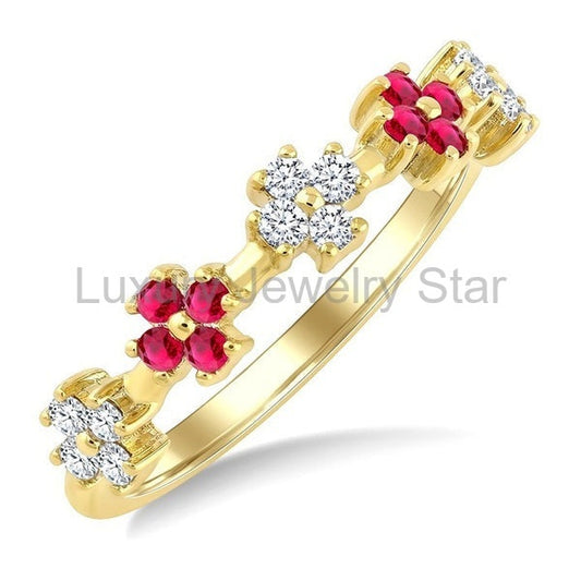 Floral Gemstone & Diamond Fashion Ring
