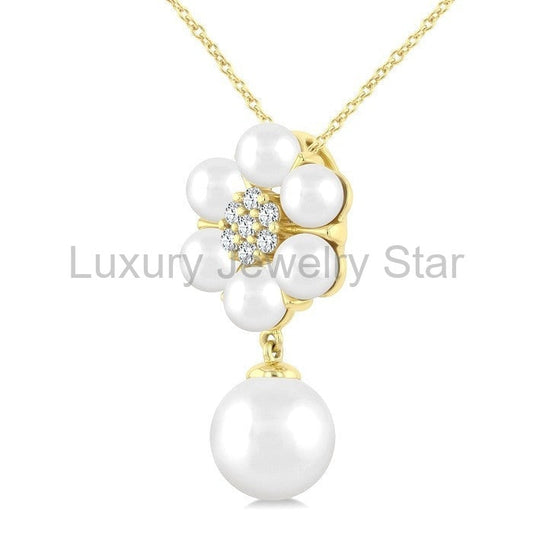 Floral Pearl & Diamond Fashion Pendant