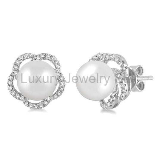 Flower Pearl & Diamond Earrings