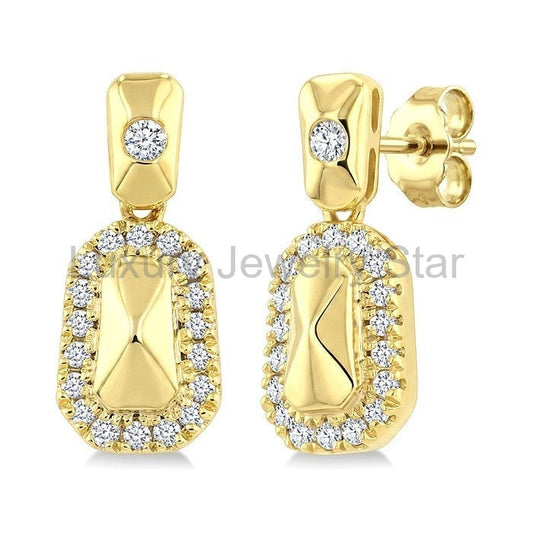 Golden Glow Emerald Shape Diamond Fashion Earrings