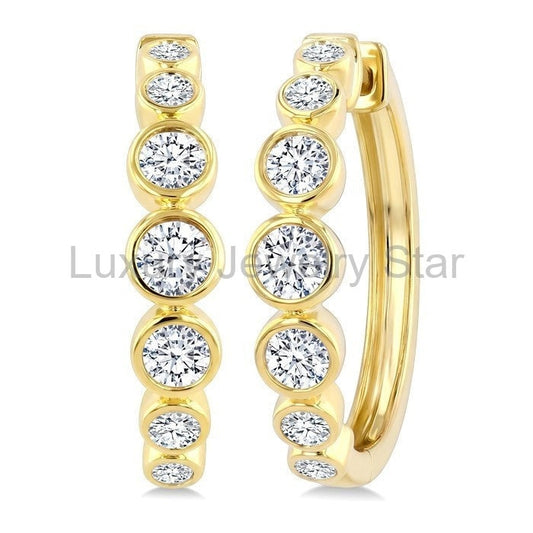 Graduated Bezel Set Diamond Fashion Hoop Earrings