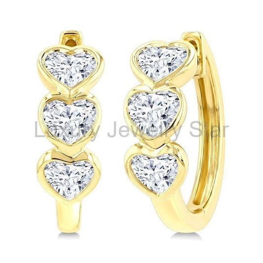 Heart Shape Bezel Diamond Huggie Earrings