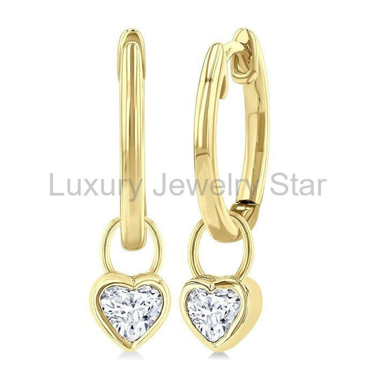 Heart Shape Bezel Set Diamond Huggie Fashion Earrings