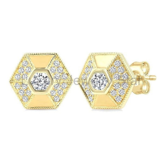 Hexagon Shape Diamond Fashion Earrings