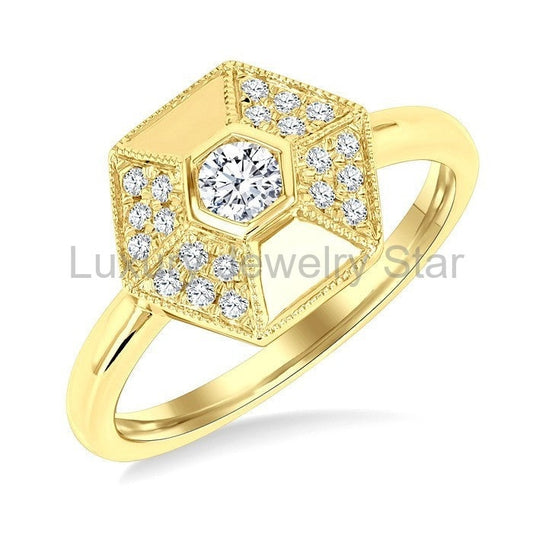 Hexagon Shape Diamond Fashion Ring