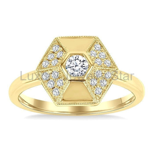Hexagon Shape Diamond Fashion Ring - image 2