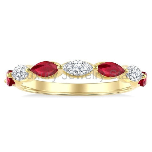 Marquise Shape Alternate Gemstone & Diamond Fashion Band - image 2
