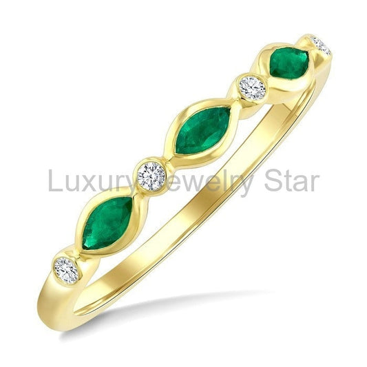 Marquise Shape Bezel Gemstone & Diamond Fashion Band