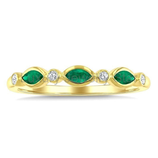 Marquise Shape Bezel Gemstone & Diamond Fashion Band - image 2