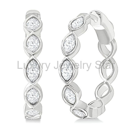 Marquise Shape Bezel Set Diamond Fashion Hoop Earrings