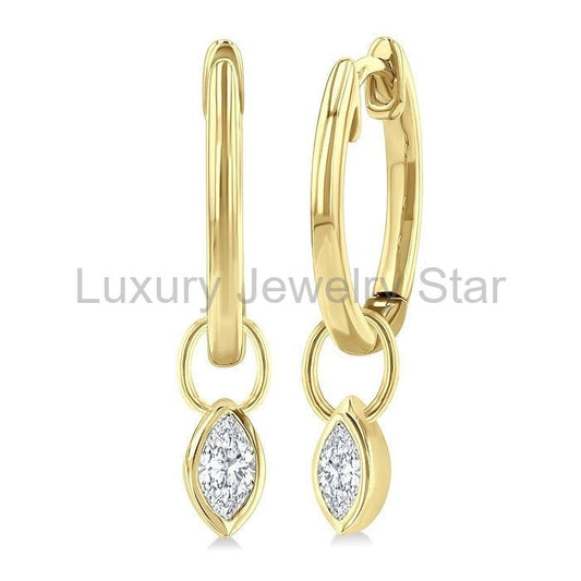 Marquise Shape Bezel Set Diamond Huggie Fashion Earrings
