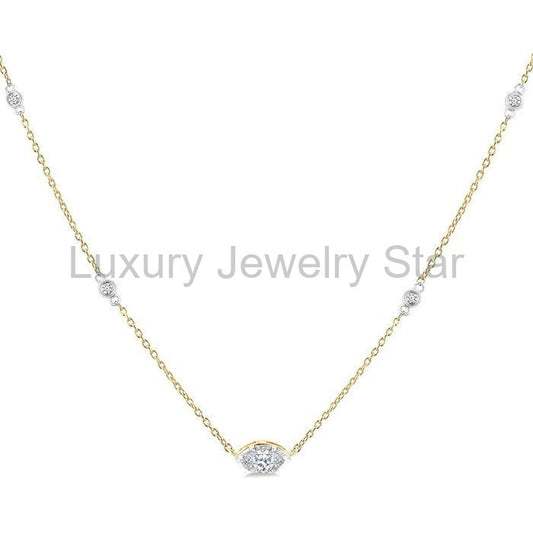 Marquise Shape Bezel Set Diamond Station Necklace