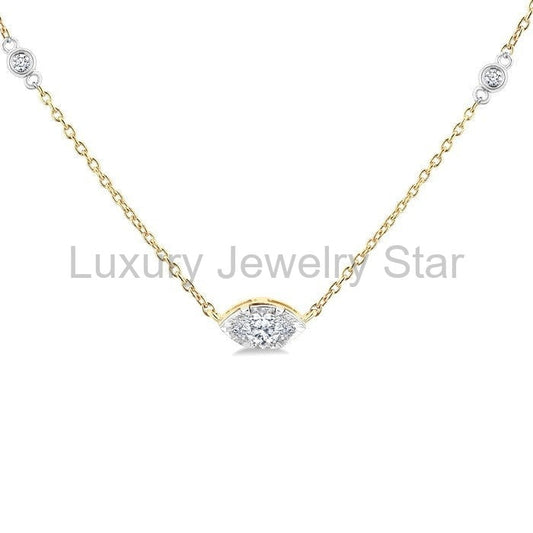 Marquise Shape Bezel Set Diamond Station Necklace - image 2