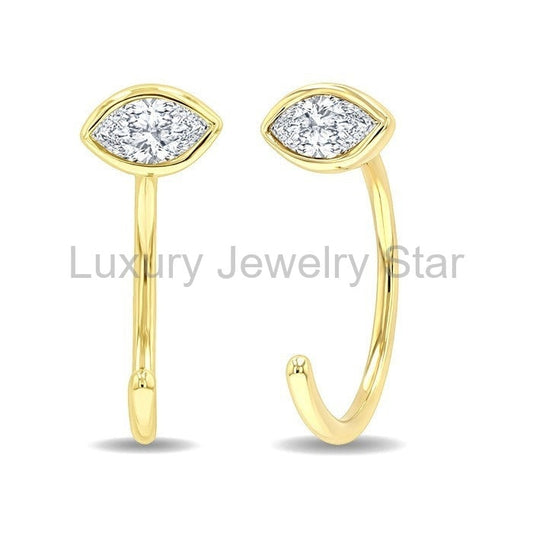 Marquise Shape Bezel Set Petite Diamond Huggie Earrings
