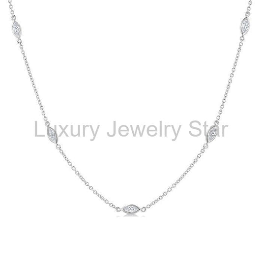 Marquise Shape Diamond Station Necklace