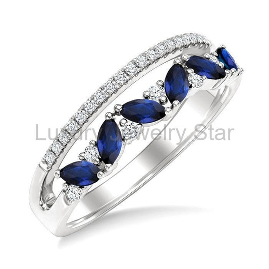 Marquise Shape Gemstone & Diamond Fashion Band