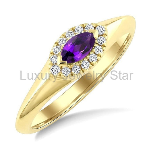 Marquise Shape Gemstone & Halo Diamond Ring