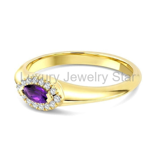 Marquise Shape Gemstone & Halo Diamond Ring - image 2
