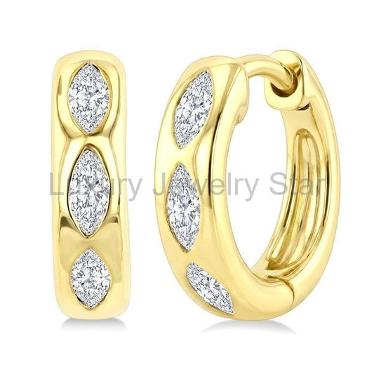 Marquise Shape Petite Diamond Huggie Earrings