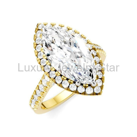 Marquise Shape Semi-Mount Halo Diamond Engagement Ring