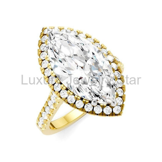 Marquise Shape Semi-Mount Halo Diamond Engagement Ring