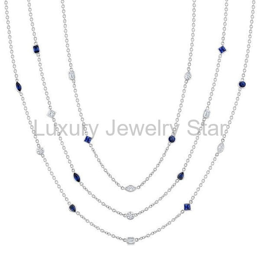 Mixed Shape Gemstone & Diamond Station Necklace