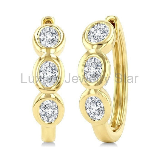 Oval Shape Bezel Diamond Huggie Earrings