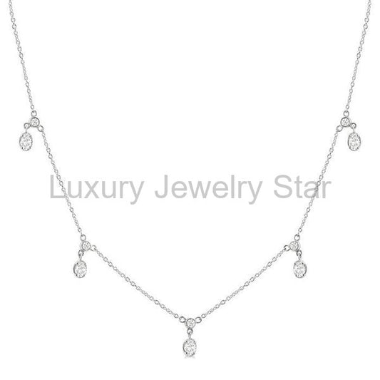 Oval Shape Diamond Dangle Station Necklace