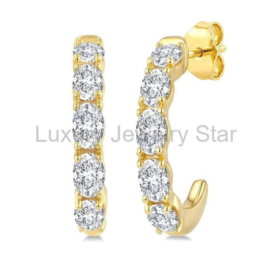 Oval Shape Diamond Fashion Half Hoop Earrings