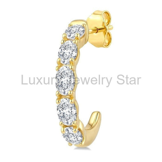 Oval Shape Diamond Fashion Half Hoop Earrings - image 2