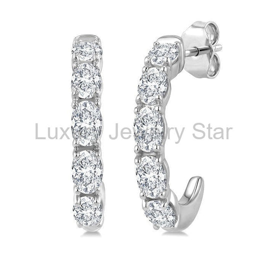 Oval Shape Diamond Fashion Half Hoop Earrings