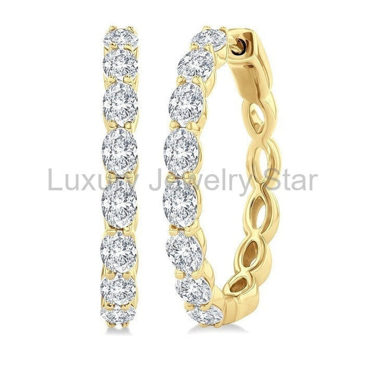 Oval Shape Diamond Fashion Hoop Earrings
