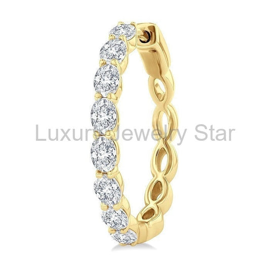 Oval Shape Diamond Fashion Hoop Earrings - image 2