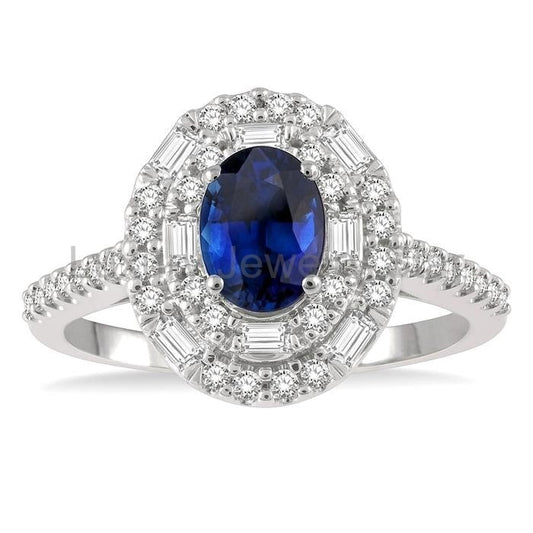 Oval Shape Gemstone & Baguette Halo Diamond Ring - image 2