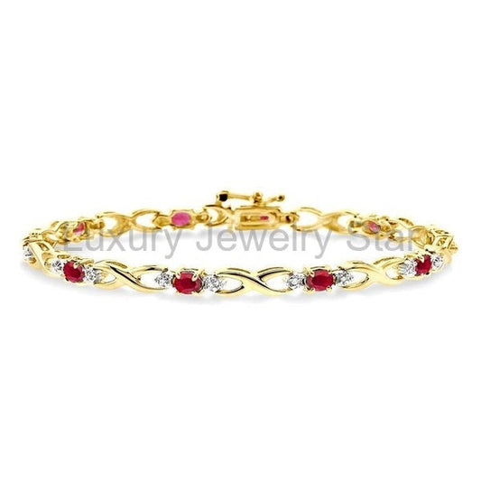 Oval Shape Gemstone & Diamond Bracelet