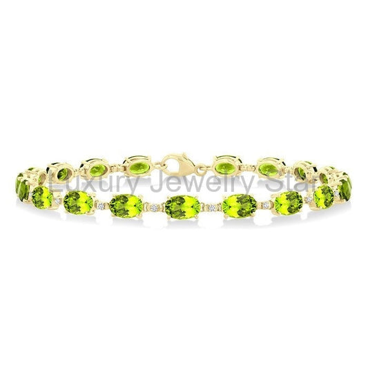 Oval Shape Gemstone & Diamond Bracelet
