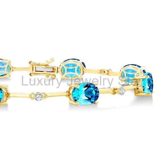 Oval Shape Gemstone & Diamond Bracelet
