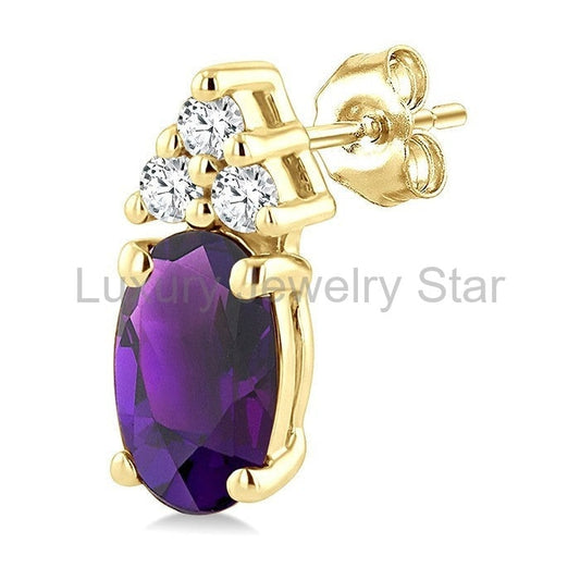 Oval Shape Gemstone & Diamond Earrings - image 2