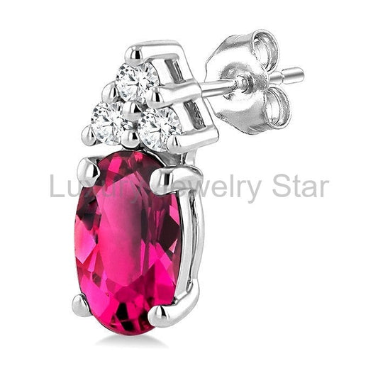 Oval Shape Gemstone & Diamond Earrings - image 2