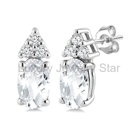 Oval Shape Gemstone & Diamond Earrings