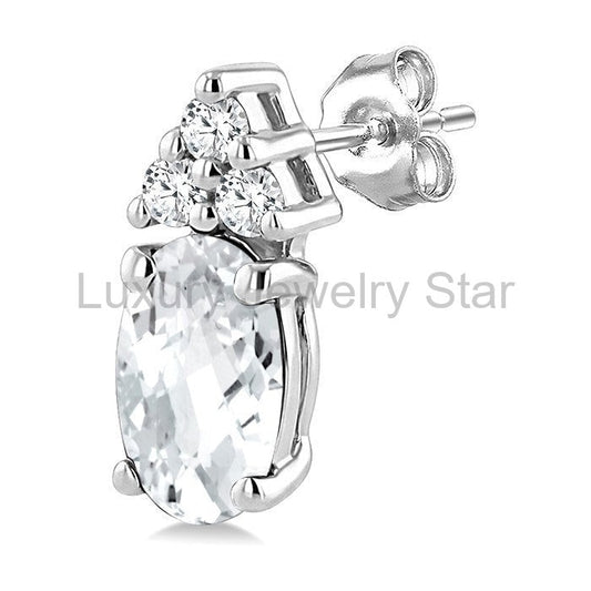 Oval Shape Gemstone & Diamond Earrings - image 2