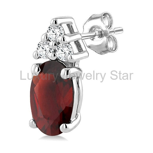 Oval Shape Gemstone & Diamond Earrings - image 2