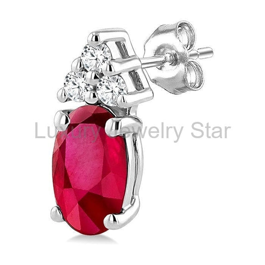 Oval Shape Gemstone & Diamond Earrings - image 2