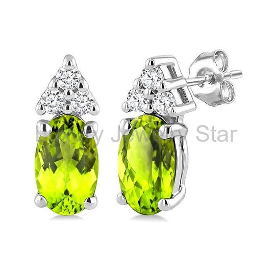 Oval Shape Gemstone & Diamond Earrings